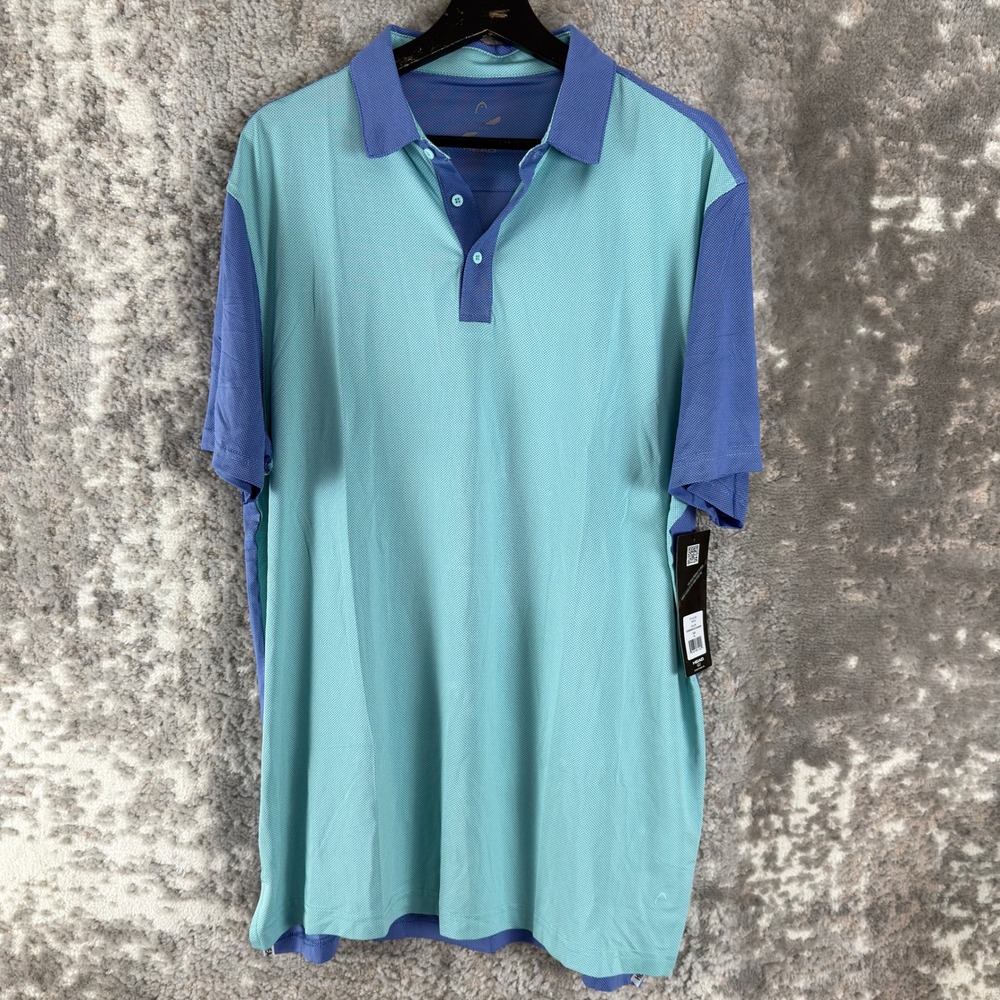 New HEAD Golf Size XL Performance Stretch Polo Shirt Ocean Blue Short Sleeve Men